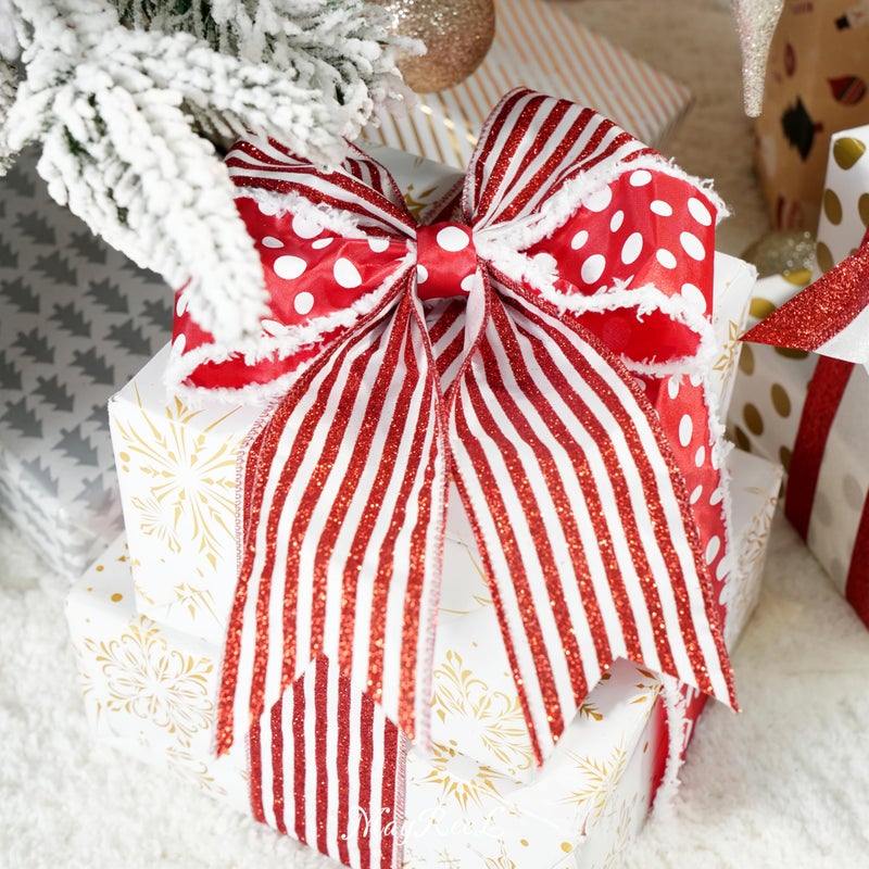 MAYREEL 2.5 Inch Red and White Christmas Ribbon Wired Candy Cane for Christmas Trees Wreaths Tree Toppers Crafts Home Decor Gift Wrapping 6 Rolls Total 36 Yards - Image 5